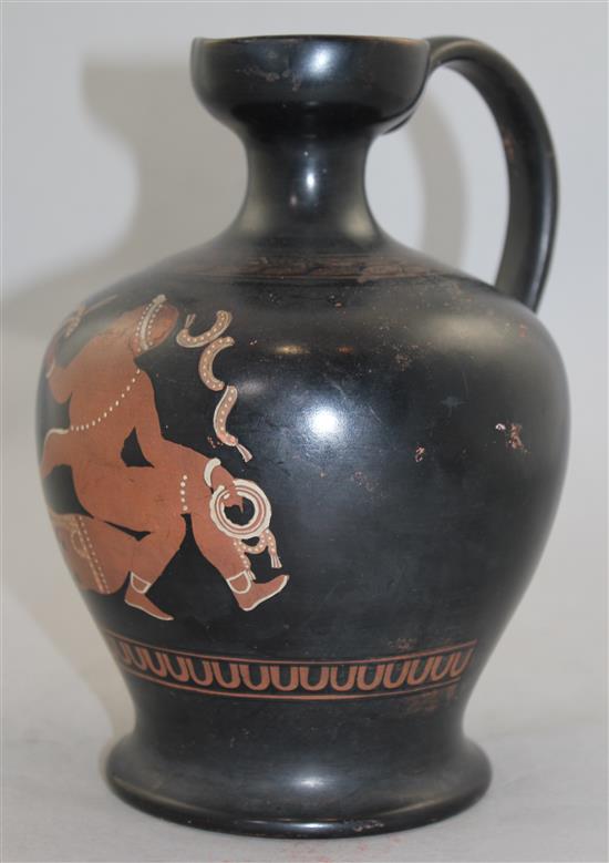 A Staffordshire Greek revival red figure jug, 19th century, 22cm